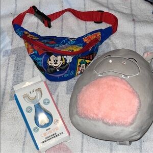 Kids Cartoon Character Fanny Pack - Blue and Red & Toothbrush and squishmallow